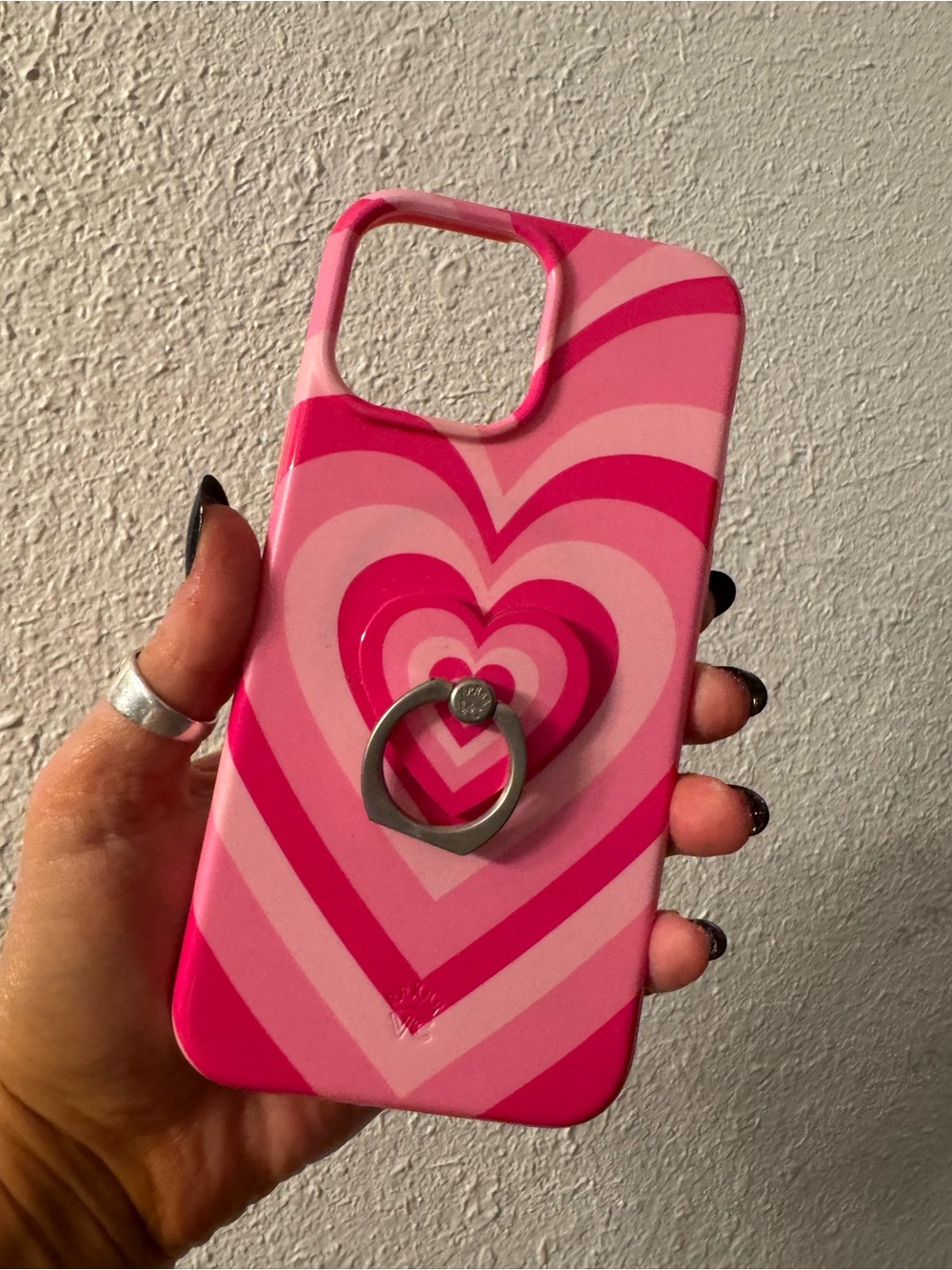 Velvet Caviar Pink Heart Pattern Phone Case with Ring Holder